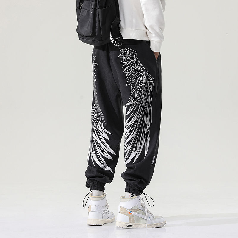 

2021 New Men' Loose Graphic Printed Chinese Streetwear Harajuku Straight Pants Male Fashion Casual Trousers Hip Hop 424l, Black