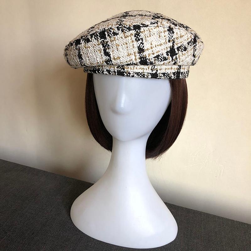 

Simple Women Wool beret For Elegant lady Winter Female Cotton Hats Plaid Vintage Octagonal Casual boina Autumn girl Cap BLM103, Black