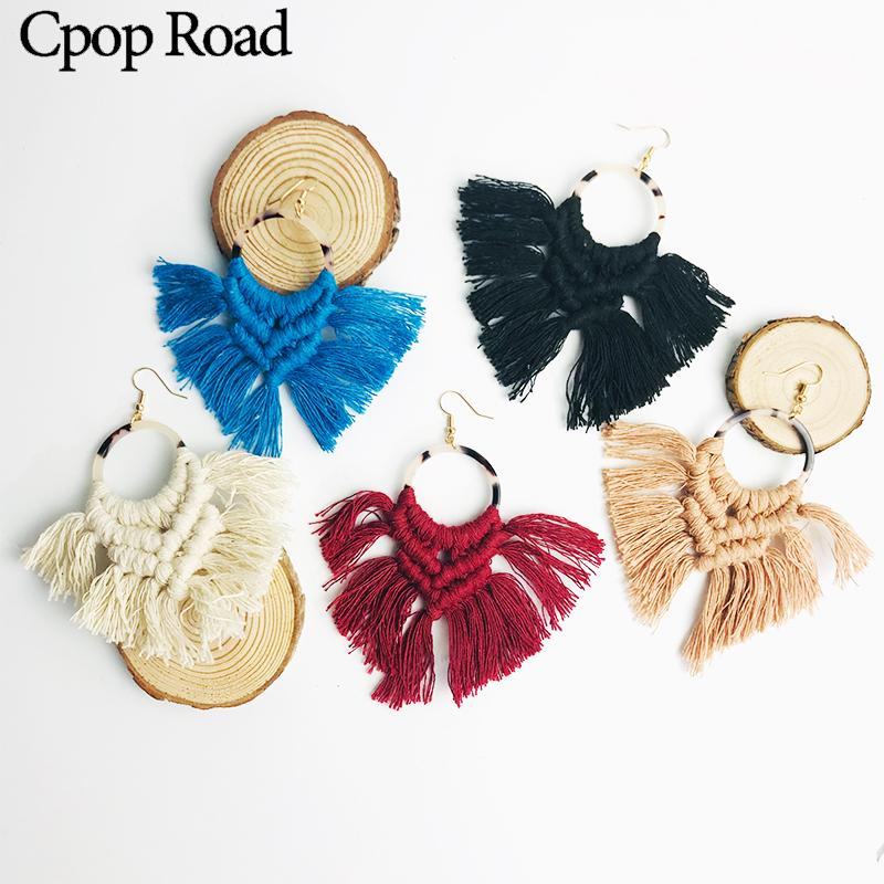 

Cpop Boho Ethnic Macrame Earrings Wedding Jewelry Feather Fringe Tassel Earrings Bridesmaid Gift Women Accessories Drop Shipping