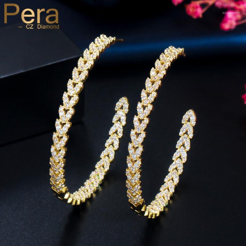 

Pera 585 Gold Color Sparkling Cubic Zirconia Luxury Big Circle Round Women Hoop Earings Fashion Party Jewelry Accessories E5111