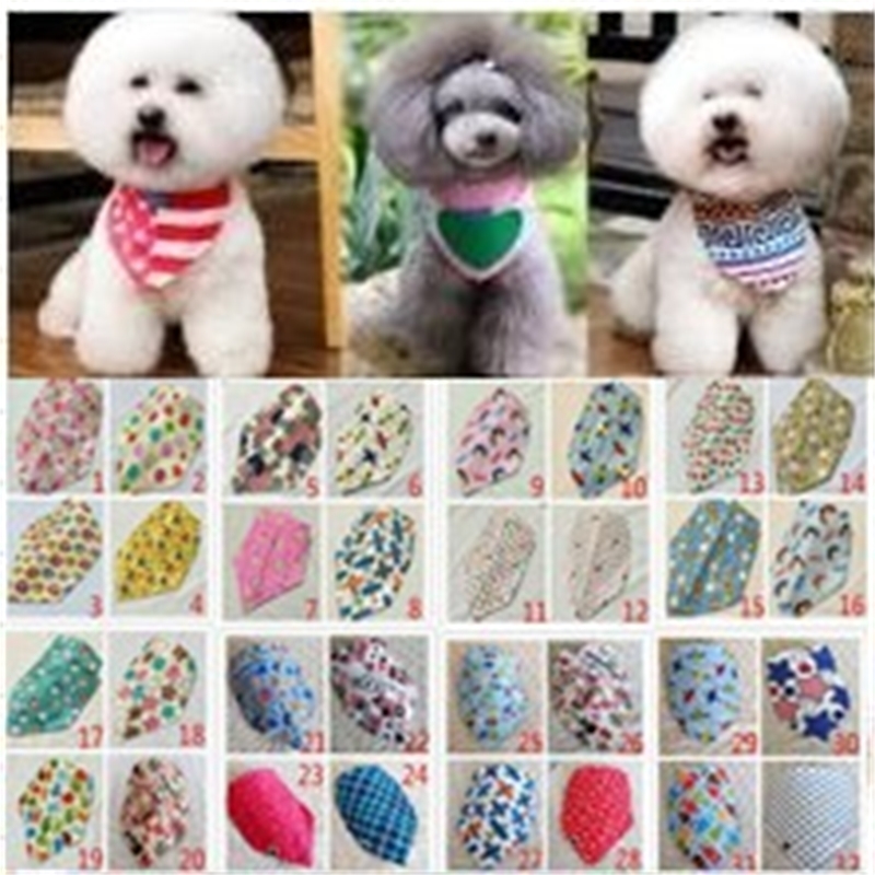 

100pcs lot whole New arrival Mix 60 Colors Dog Puppy Pet bandana Collar cotton bandanas Pet tie Grooming Products SP01 201106304j