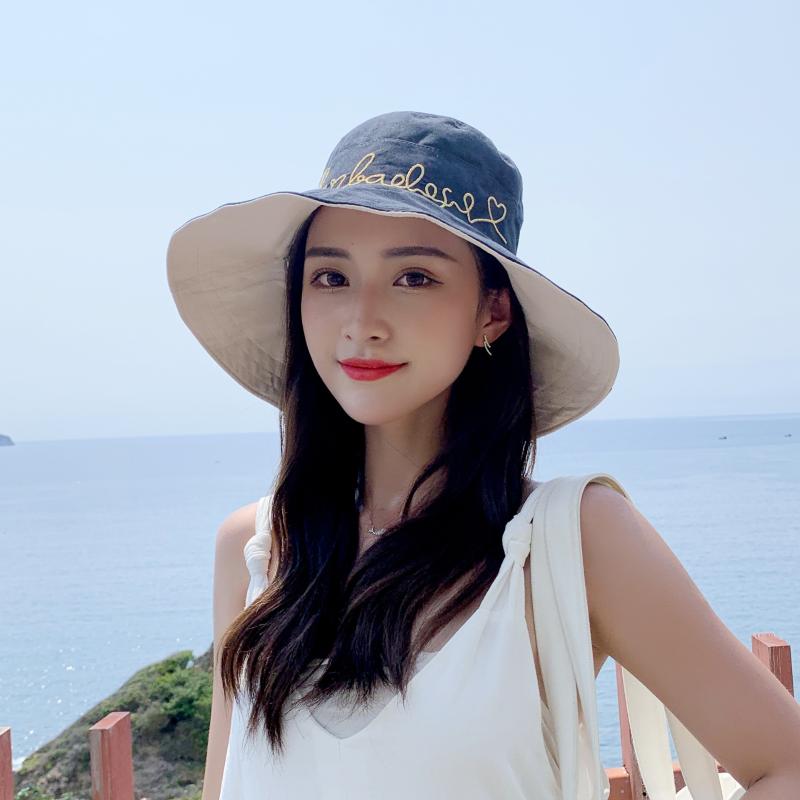 

Xia fisherman hat female Korean version wild Japanese net red double-sided face hat tide letter big edge sun sun, Orange