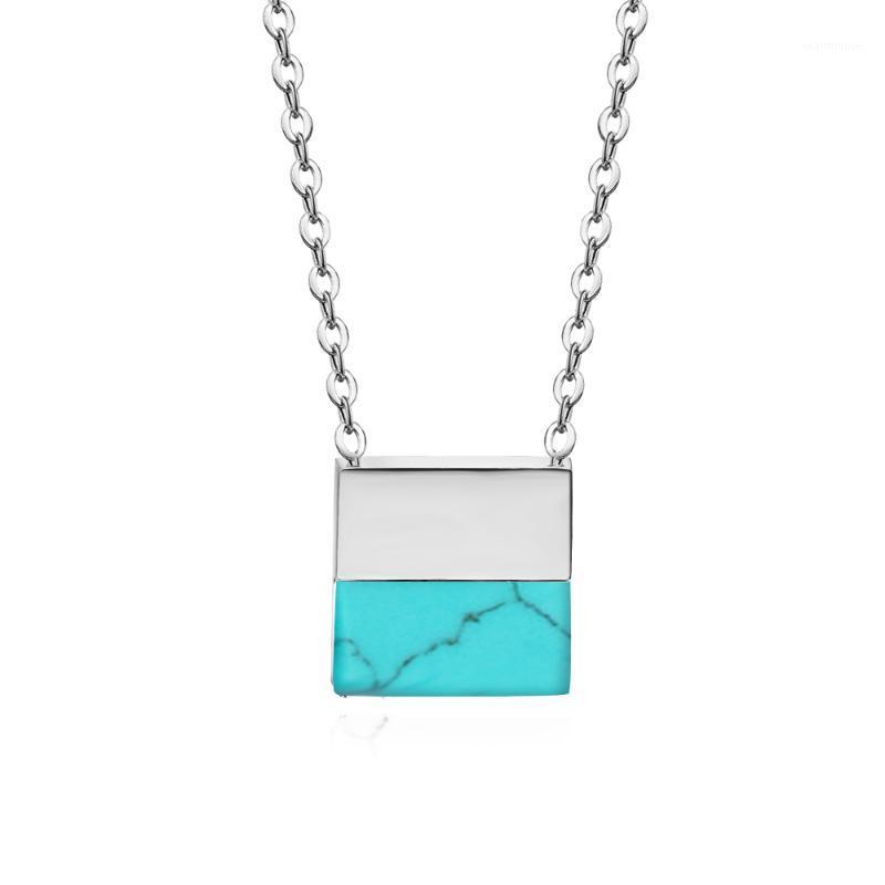

Very Nice Square Pendant 316L Stainless steel Necklace Blue/Pink/Rose Gold/Gold/White color Small chain necklaces jewelry1