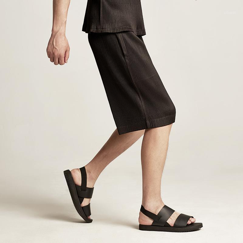 

Pleated shorts male 2020 summer loose trend straig knee length pants all-match wide-leg casual pants high quality 9Y4881, Black