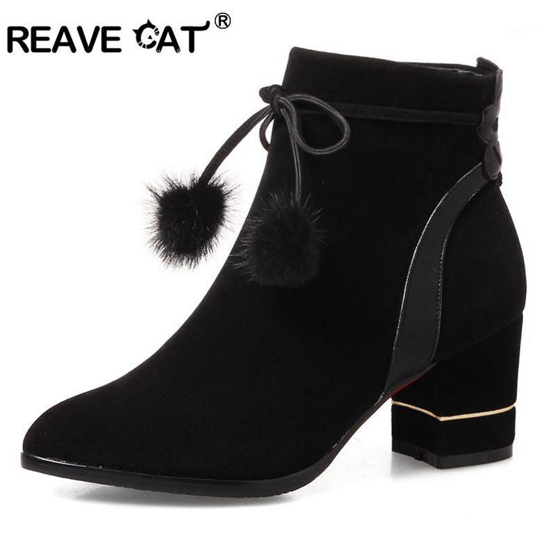 

REAVE CAT New Autumn Shoes Ankle Boots For Women Fashion Women High Boots With Fur Casual High Heels Shoes Boot A1271, Black