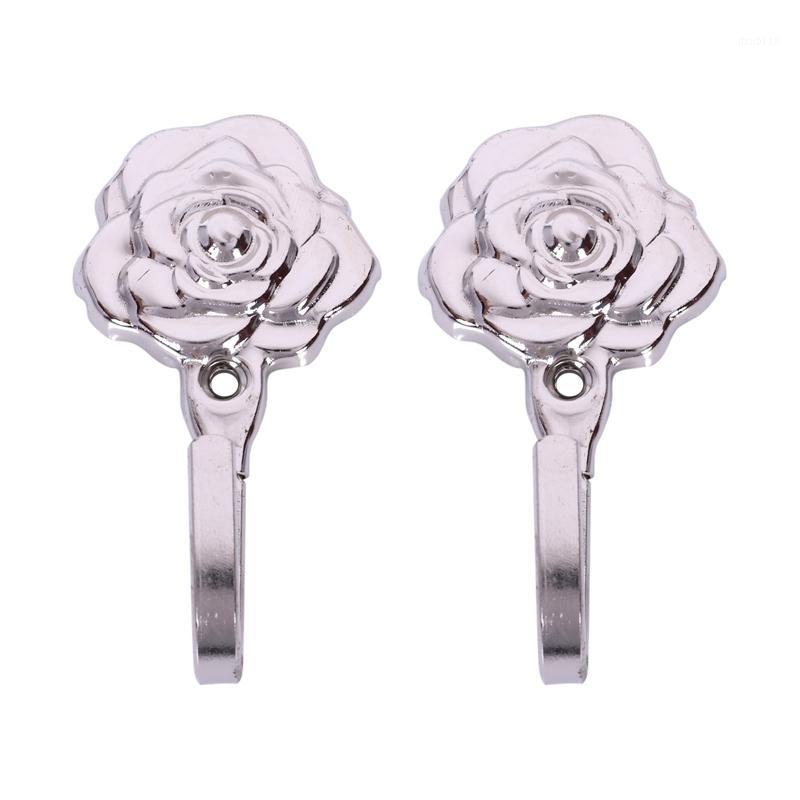 

2Pcs Rose Pattern Metal Wall Decorative Tieback Curtain Hooks Towel Hanger1