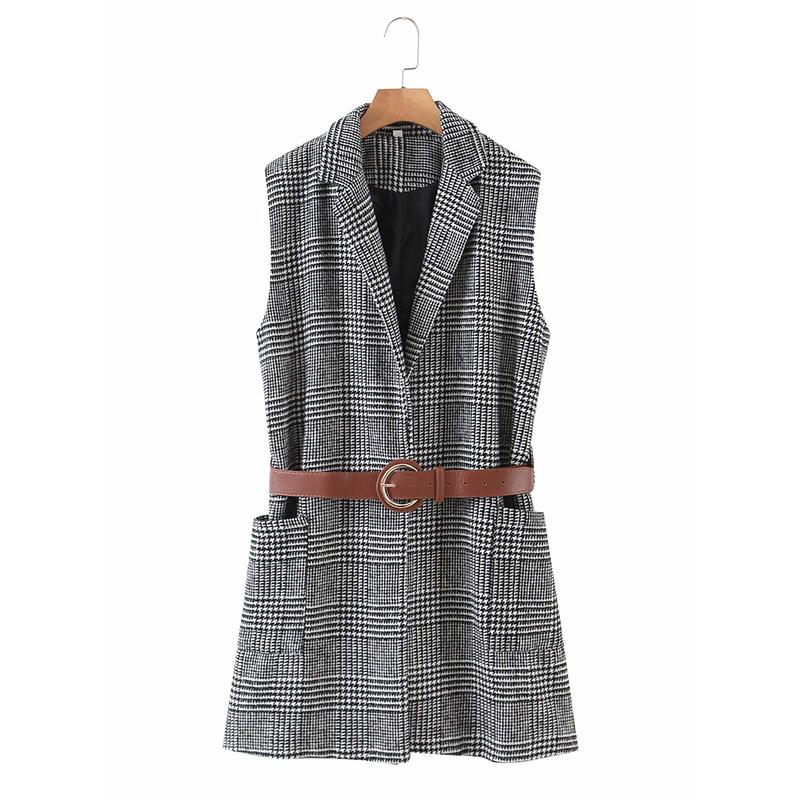 

New White Black Striped Woolen Vest 2021 Autumn European American Sleeveless Loose V-neck Solid Color Women' Clothing, Gray