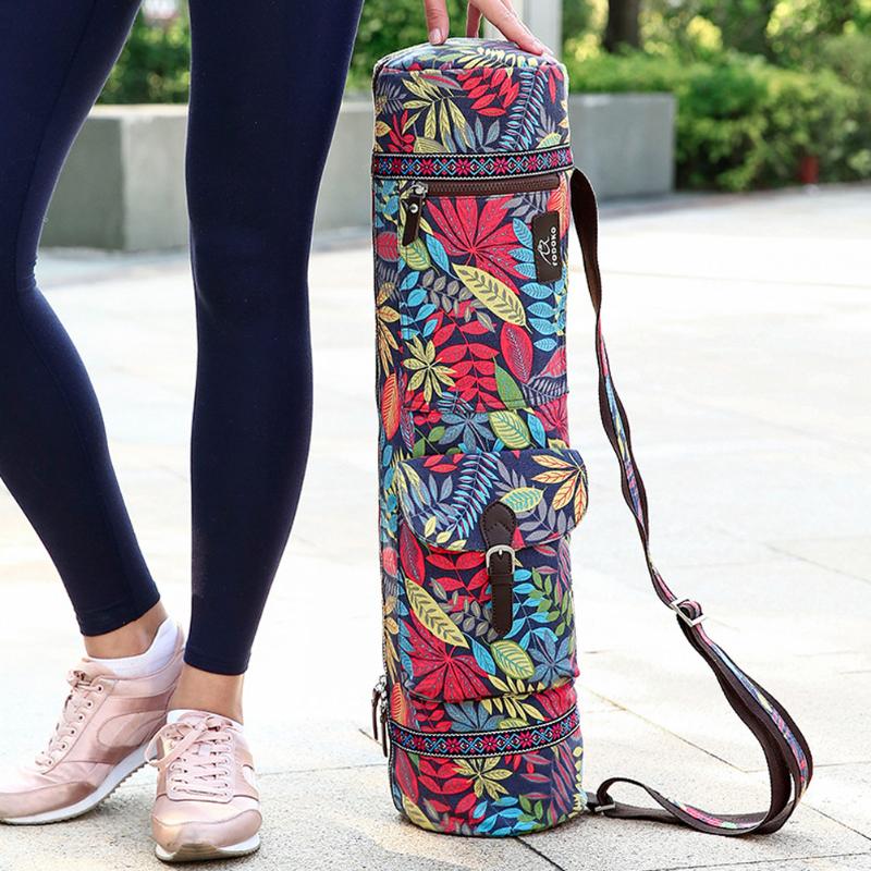 

Carrier Case Adjustable Strap Yoga Mat Bag Exercise Waterproof Practical Fitness Pilates Gym Shoulder Casual Leaves Print, Red