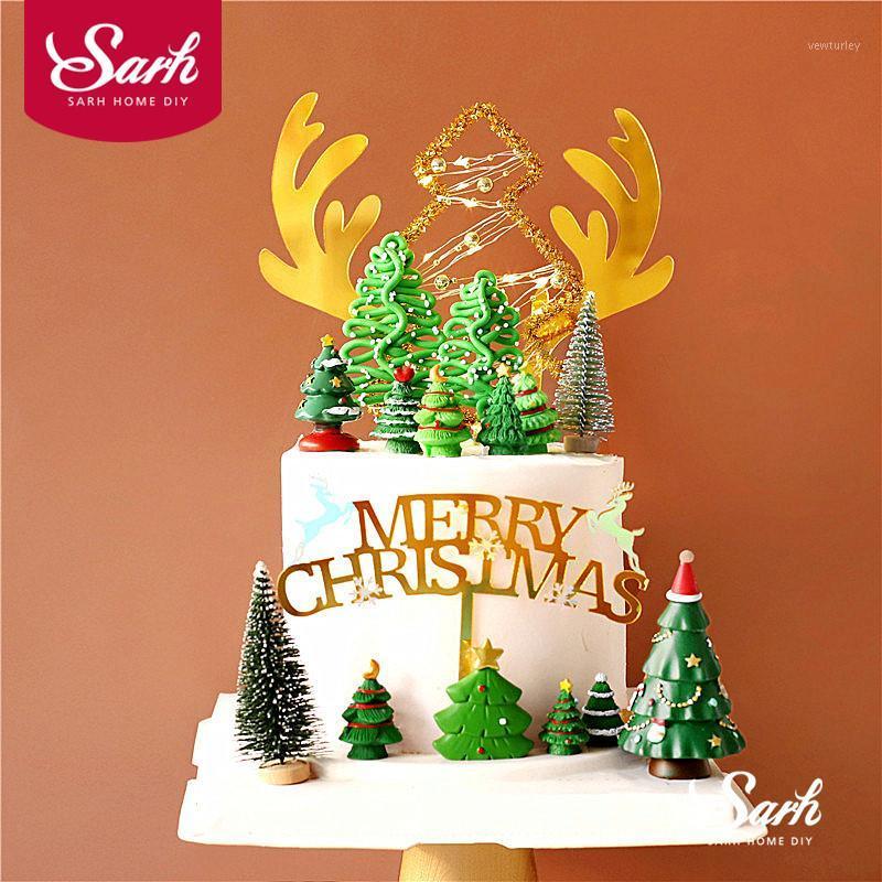 

Gold Antlers Merry Christmas Red Hat Trees Cake Topper for Baby Shower Birthday Party Decoration Baking Supplies Kid Love Gifts1