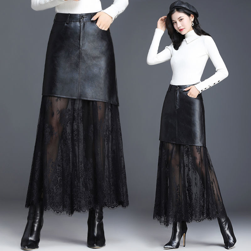 

New spring 2021 fashion lace women's clothing plutonium leather long, sexy high female skirt plus size 4xl y411 YK4I, Heise
