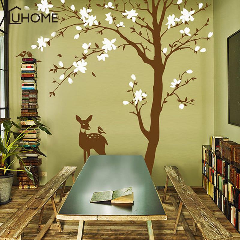 

Large Elegant Magnolia Tree Pink White Flower Wall Sticker Graceful Magnolia Blossom Wallpaper Living Room Restaurant Decoration