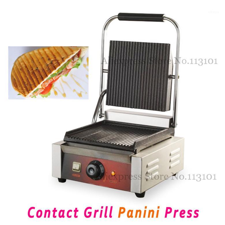 

Commercial Panini Grill Sandwich Maker Contact Grill Electric Griddle with Single Head Groove Plates1