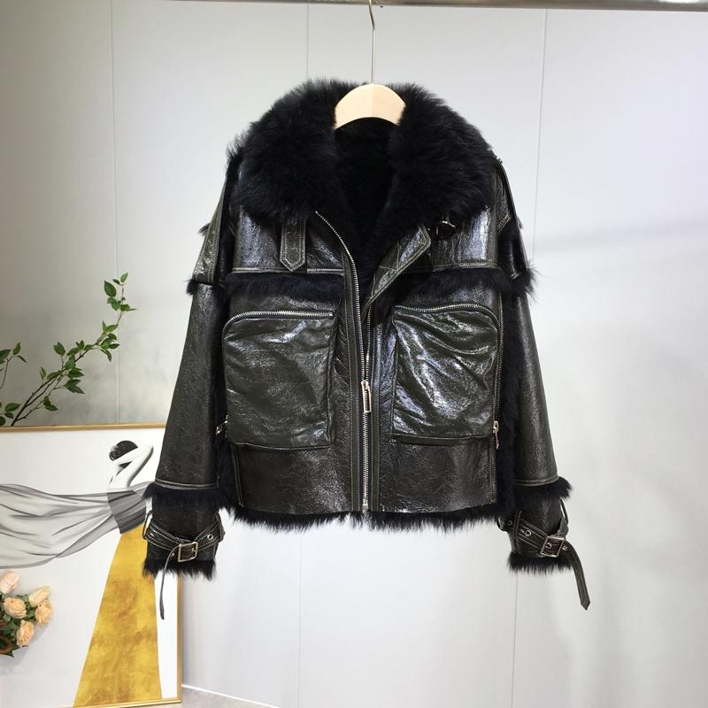 

Motorcycle Genuine Coat Wool Fur Female Jacket Autumn Winter Jackets for Women 2020 Warm Women' Coats Vetement Femme Zjt892, Black