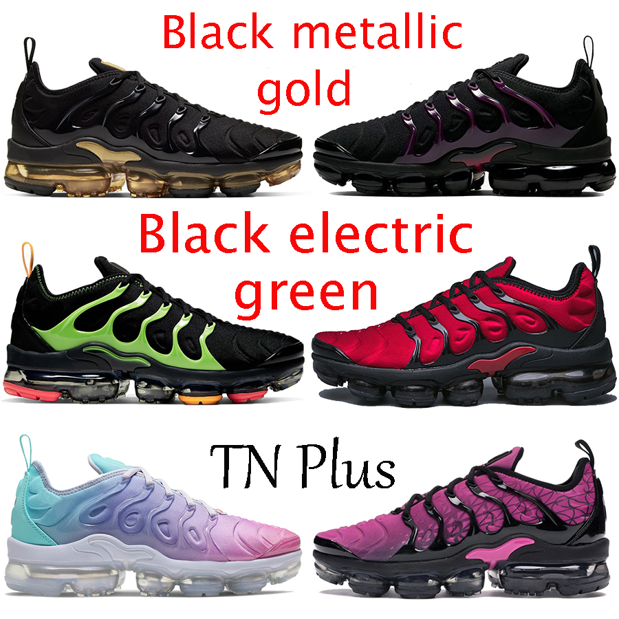 

New TN Plus black electric green metallic gold Noble Red running shoes triple white Active Fuchsia pink sea men women sneakers trainers, 9.black electric green