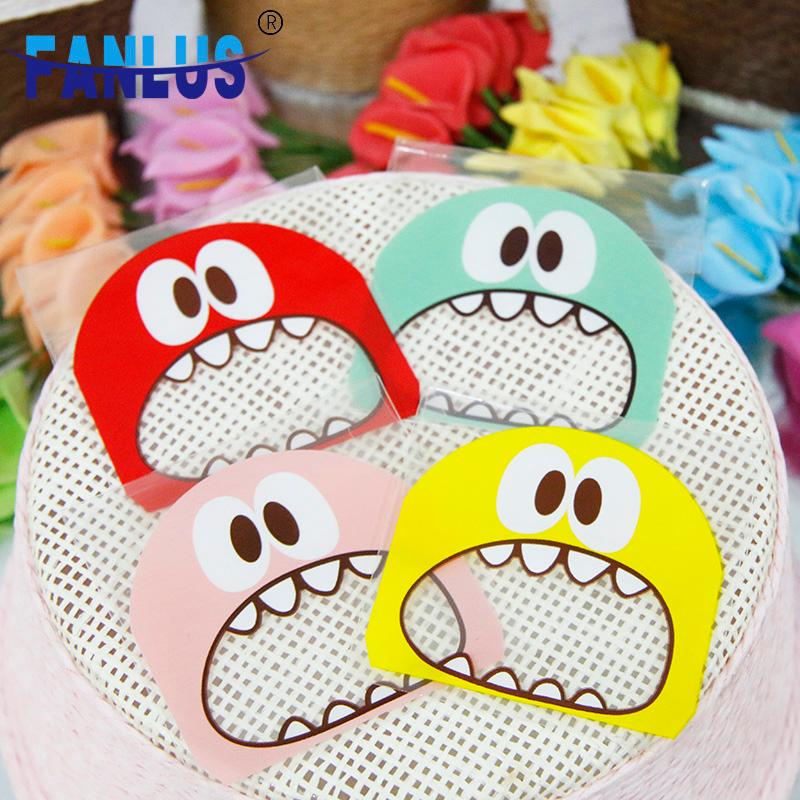 

100Pcs Cute Big Teech Mouth Monster Plastic Bag Wedding Birthday Cookie Candy Gift Packaging Bags OPP Self Adhesive Party Favors
