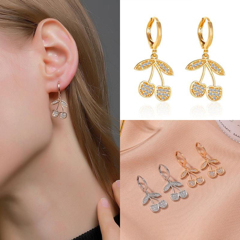 

Fashion Sweet Girl Fruit Cherry Drop Earrings Fresh Cute Gold Color Earrings For Women Banquet Wedding Jewelry Accessories Gift
