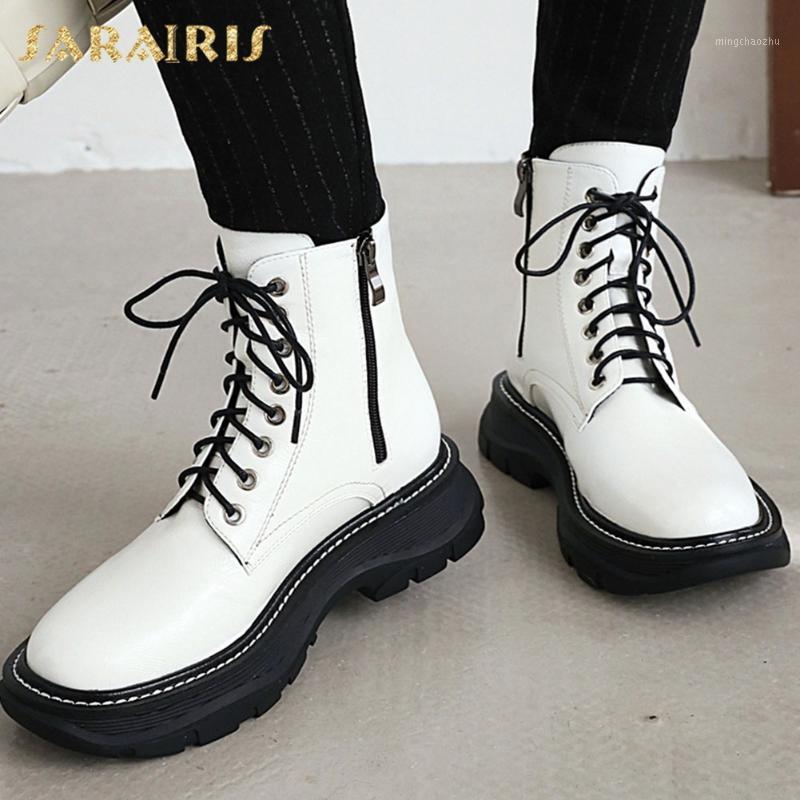 

SARAIRIS 2020 Comfortable Heels Shoelaces Zipper Platform Winter Shoes Woman Fashion Brand Top Quality Motorcycles Boots Female1, Black