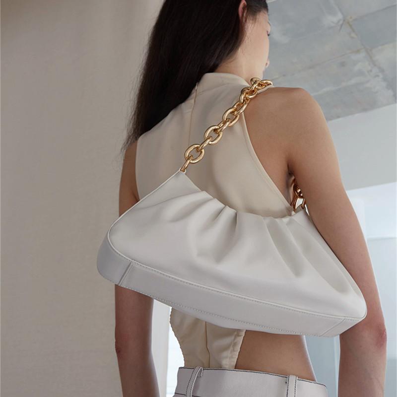 

Thick Chain Women Shoulder Bag Fashion Folds Design Women's Handbags Designer Casual Solid Coulds Ladies Hand Bags For Women New, Black