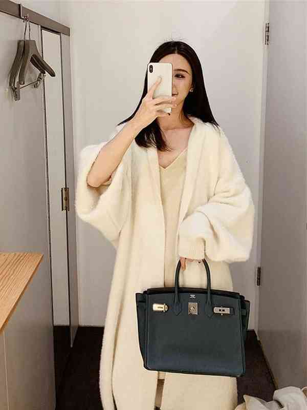 

Fashion- new autumn and winter mink veet lazy wind loose large medium and long knitted cardigan sweater coat, Coffee