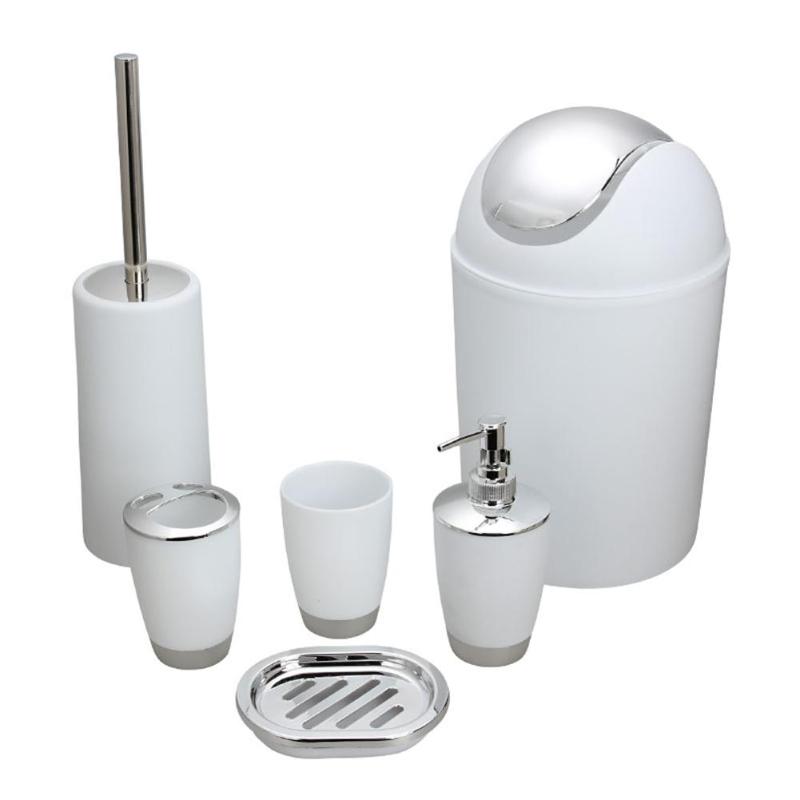 

6PCS Bathroom Accessory Set Washing Tools Lotion Bottle Mouthwash Cup Soap Dish Toothbrush Holder Waste Bin Toilet Brush Househ