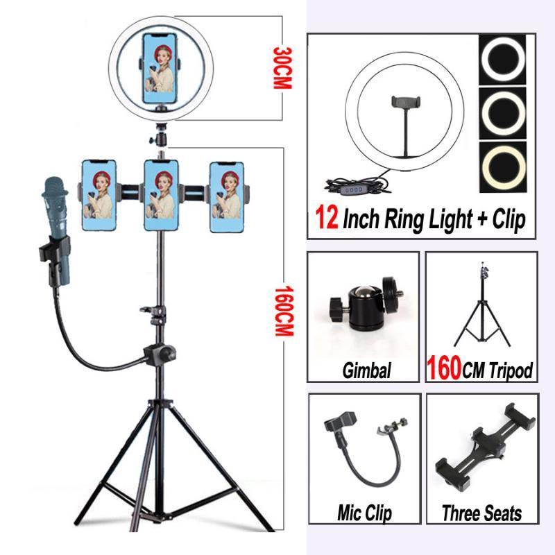 

Profissional Lighting Sets For TikTok Maker Youtuber 6/8/10/12 Inch LED Selfie Ring Light Lamp With Tripod Mic Clip Stand NE0431
