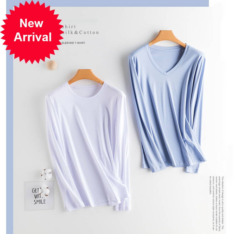 

2021 New High Quality Mercrized Cotton Basic Luxury Shirt Silk Feeling Summer Wearing Autumn V/o-neck 8r47, The 3 gray