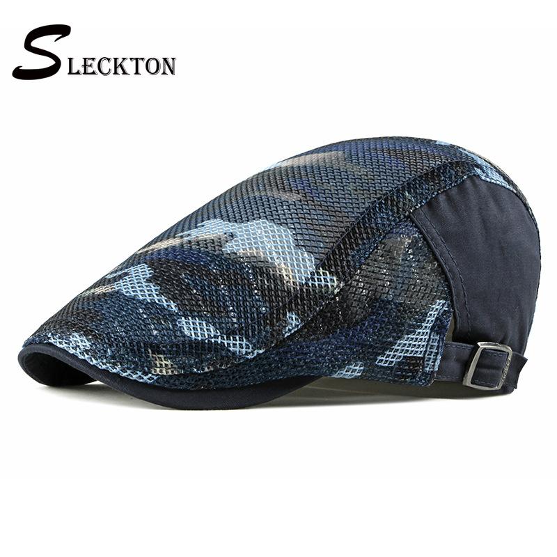 

SLECKTON Men Summer Visors Cap Mesh Breathable Beret Hat for Mens Fashion Camouflage Newsboy Caps France Casquette Unisex Gorras, Black