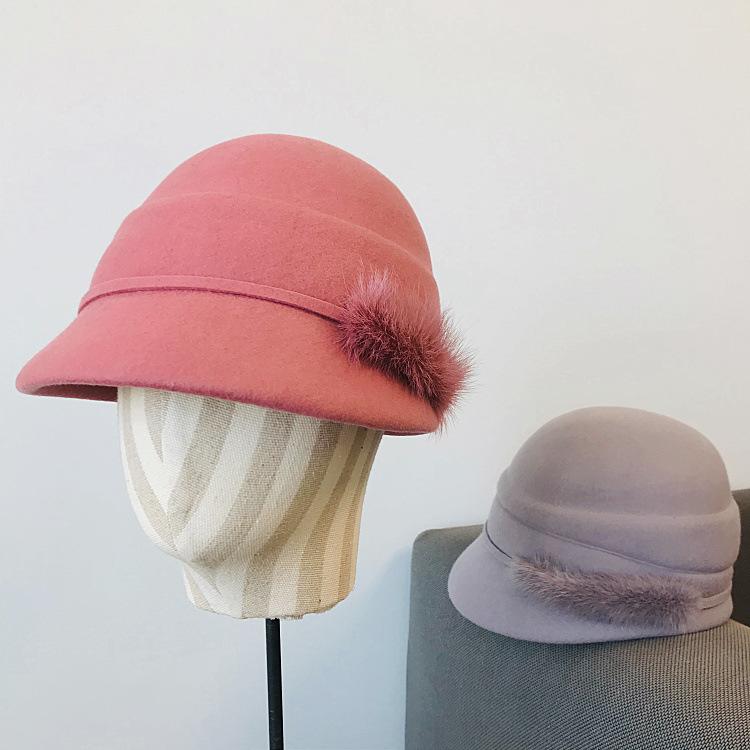 

Wedding Hats for Women Elegant Autumn Winter European Famous Fur Decorative Woolen Retro Riding Hat Fedora Felt Hat, White