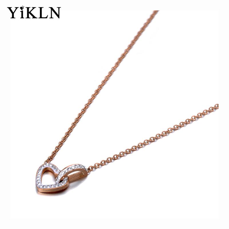 

Chokers YiKLN Trendy Rose Gold Titanium Stainless Steel Heart Choker Necklaces Romantic Rhinestone Pendant Necklace For Women YN20015