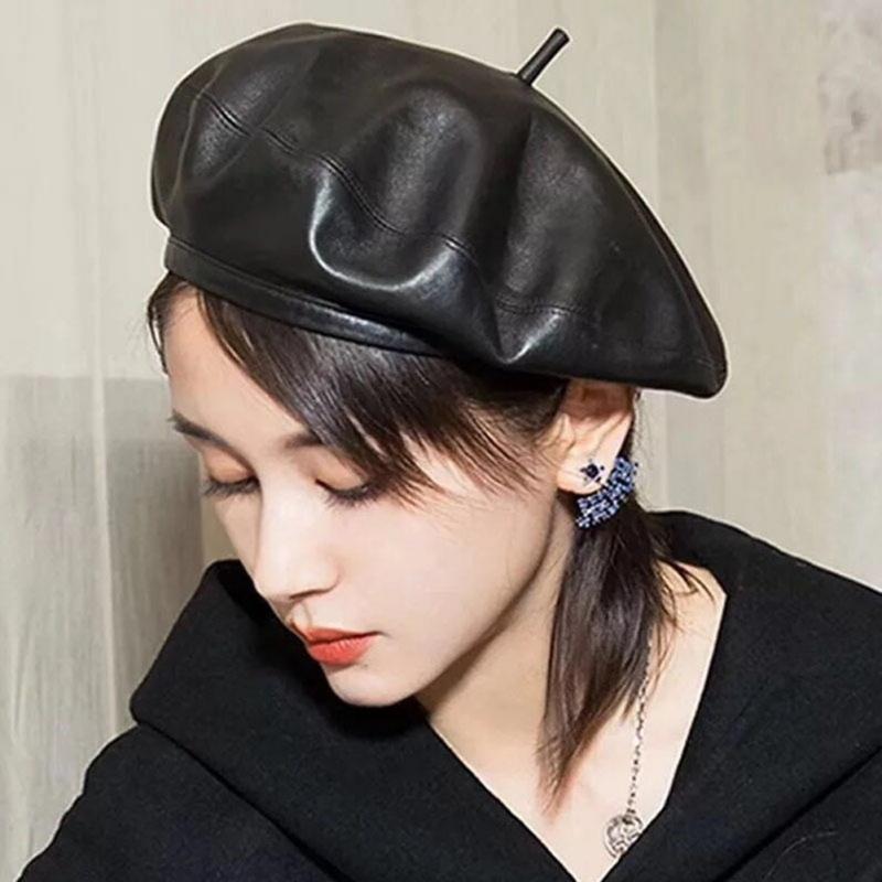

2020 Fashion Women's Man Berets Pumpkin Beret Painter PU Hat Solid Color Outdoor Ladies Femme Hat Sombrero Mujer New, Red