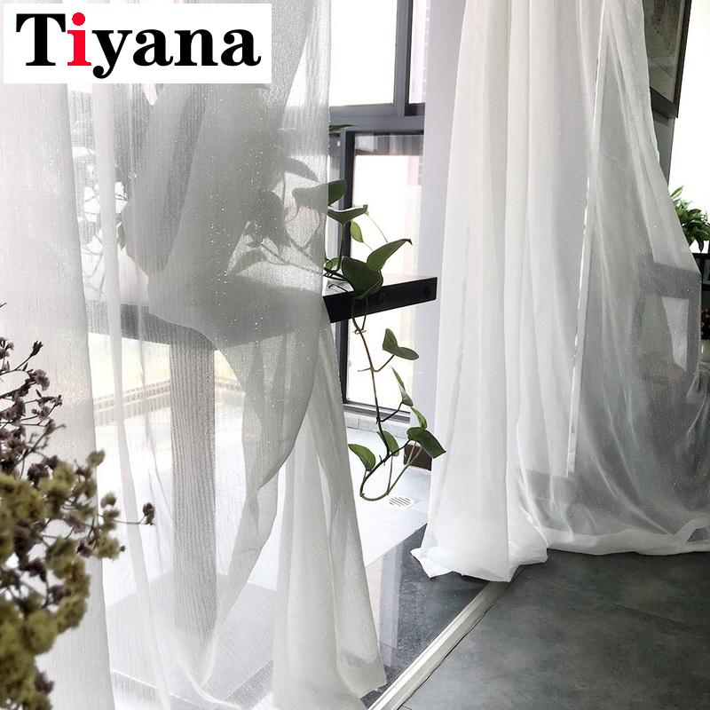 

White Sheer Curtains Silver Shiny Striped Tulle Curtains For Living Room Kitchen Modern Window Treatments tul cortina P396Y