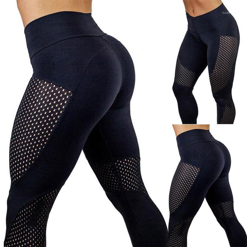 

Women Breathable mesh Yoga Pants Solid High Waist Fitness Leggings Womens Mesh Sports Gym Workout Push Up Trousers1, Black