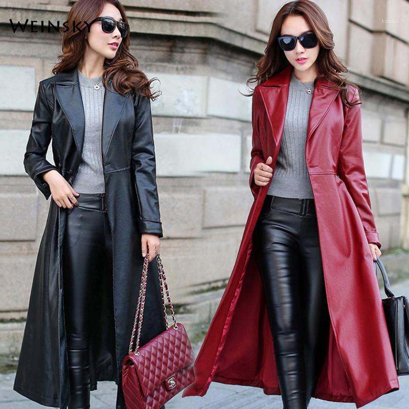 

2020 new women jackets coat women's long leather outwear Female Overcoat1, Red