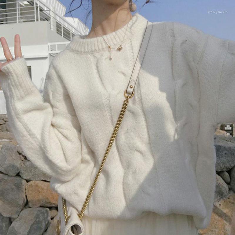 

Loose knit sweater coat head lazy round neck twist sweater women1, Beige