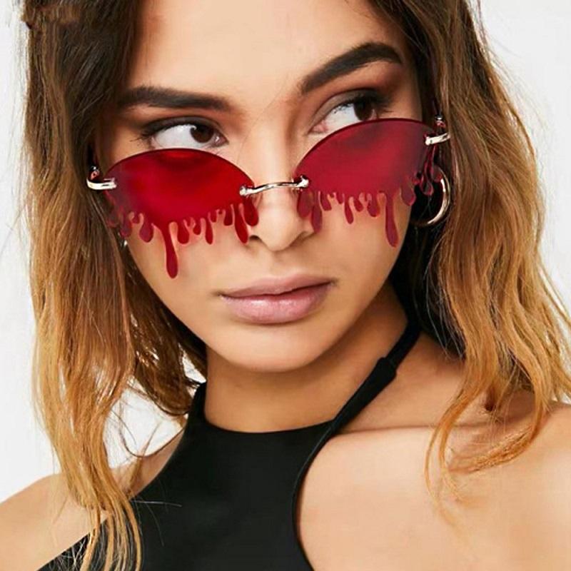 

Sunglasses Fashion Rimless Woman Vintage Personality Rhinestone Tear Sun Glasses Ocean Lens Retro For Women CH2