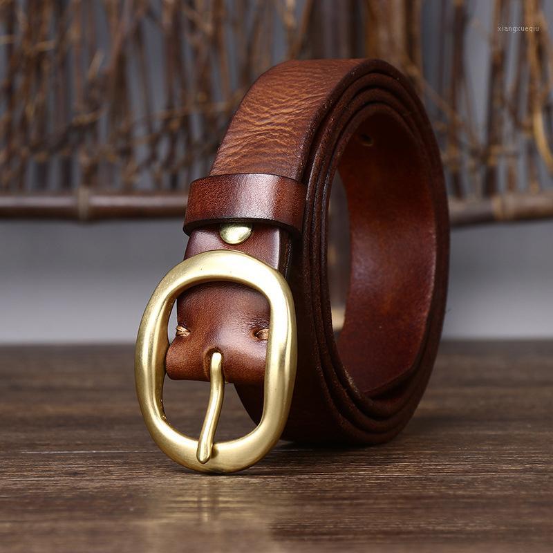

Belts 2.8cm Width High Quality Luxury Design Belt For Women Copper Buckle Classic Retro Real Genuine Leathet Jeans, Black;brown