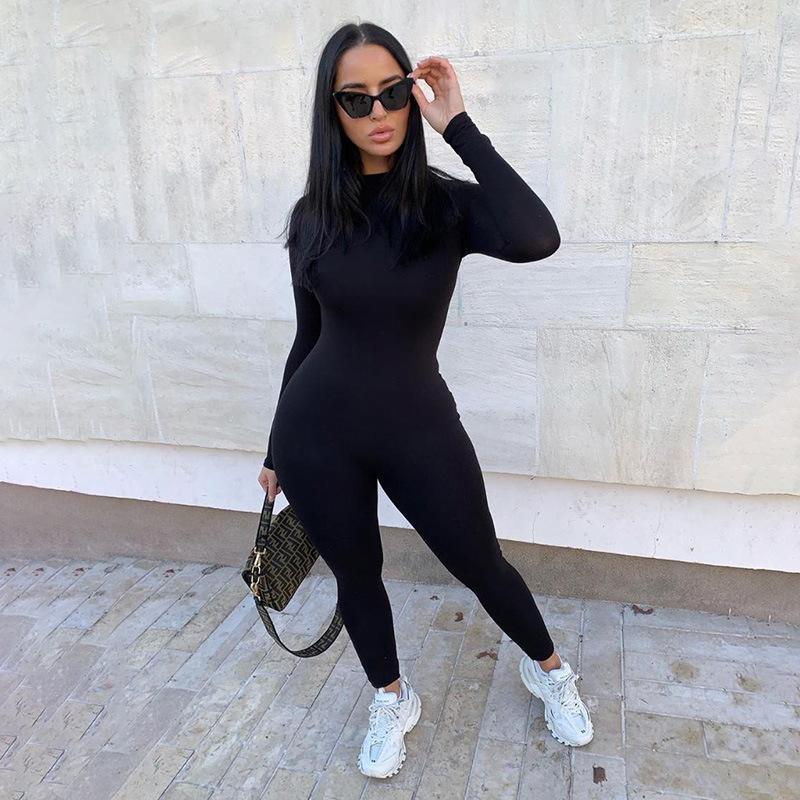 

Long Sleeve Ladies Grey Black Sexy Bodycon Jumpsuit Women Elastic Skinny One Piece Summer Rompers Womens Jumpsuit Female1