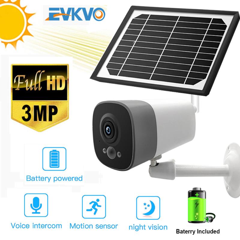

EVKVO Solar IP WIFI Camera 1536P Full HD 3MP Outdoor Indoor Wireless Home Security CCTV Camera Solar Panel Rechargeable Battery