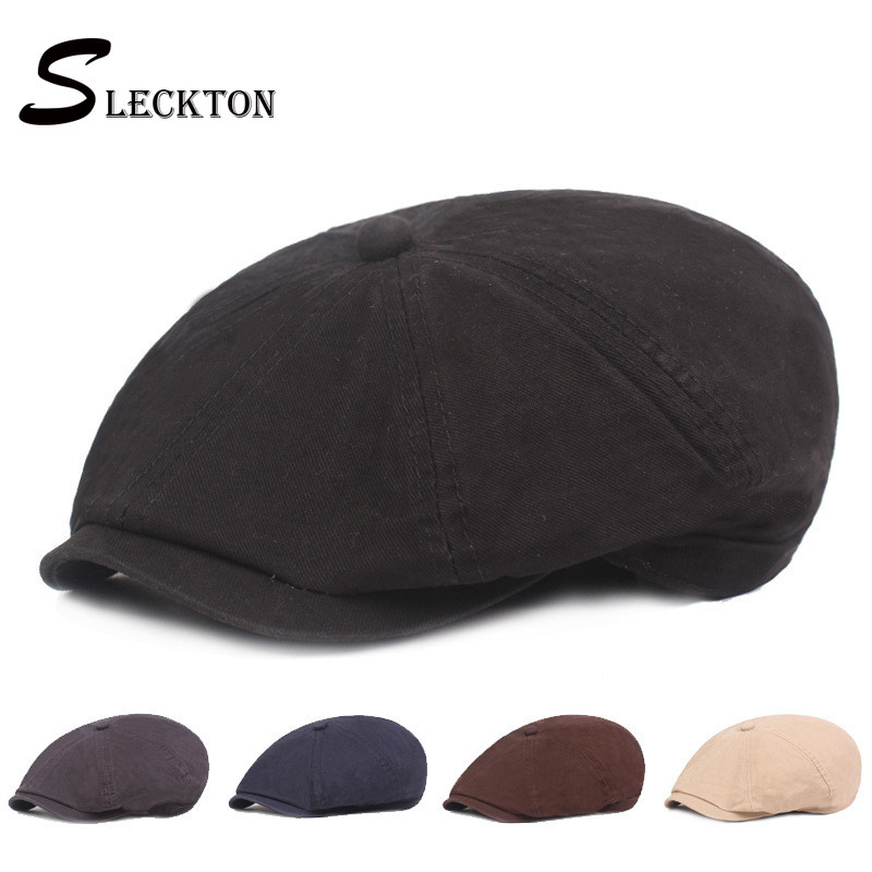 

SLECKTON Cotton Hats Flat Cap Retro Beret Newsboy Cap Peaked Caps Casual Sun Hats Octagonal Hat Painter Baker Boy Unisex, Black