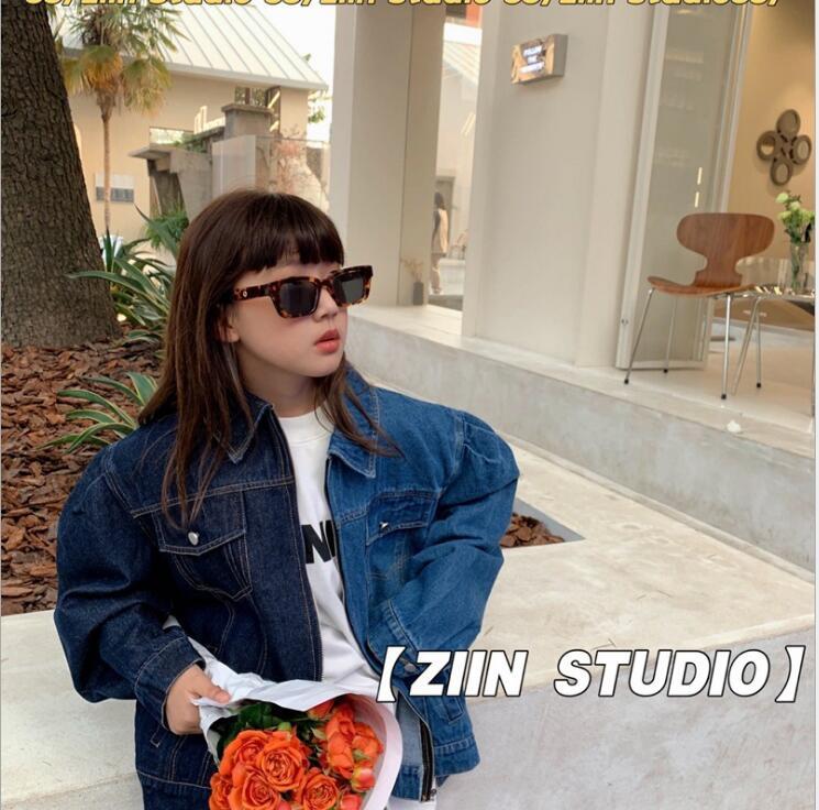 

2021 Korean style fashion girls denim patchwork coat puff sleeve spring girls coat 3-9t A112, Blue