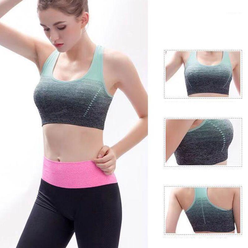 

Women Seamless Padded Sports Bra Gradient Contrast Color H-Back Yoga Bralette Wire-Free Stretch Quick Drying Fitness Vest Underw1, Pink