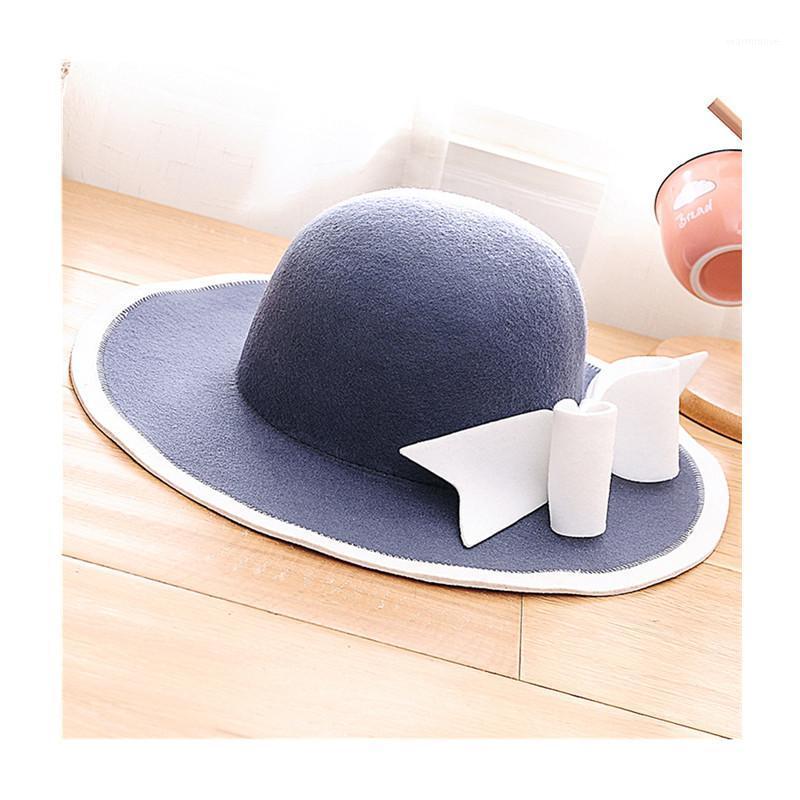 

Fashion 100% Wool Floppy Hat With Big Bowknot Stylish Wide Brim Fedora Hats Elegant Solid Trilby Cap Adjustable For Women1, Black