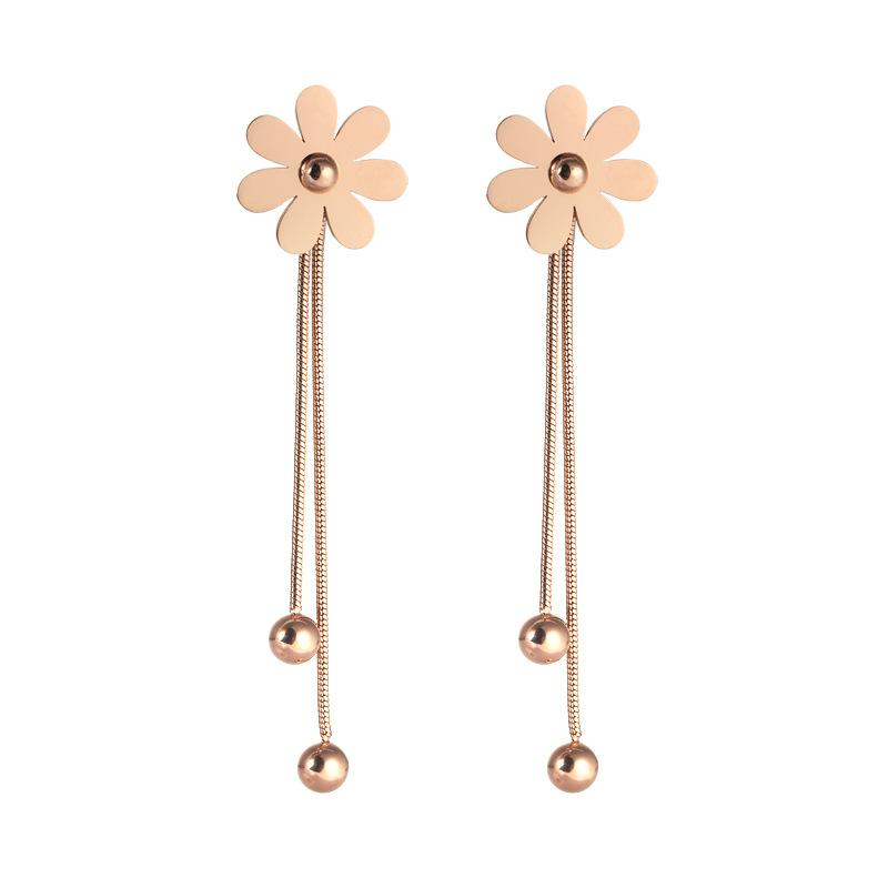 

JIOROMY Summer Cute Earrings Titanium Steel Jewelry Gold Drop Daisy Flowers Beads Tassels Earrings For Women