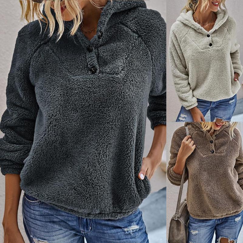 

Women Casual Warm Plush Solid Color Long Sleeve Hooded Sweatshirt Hoodie Blouse, Black