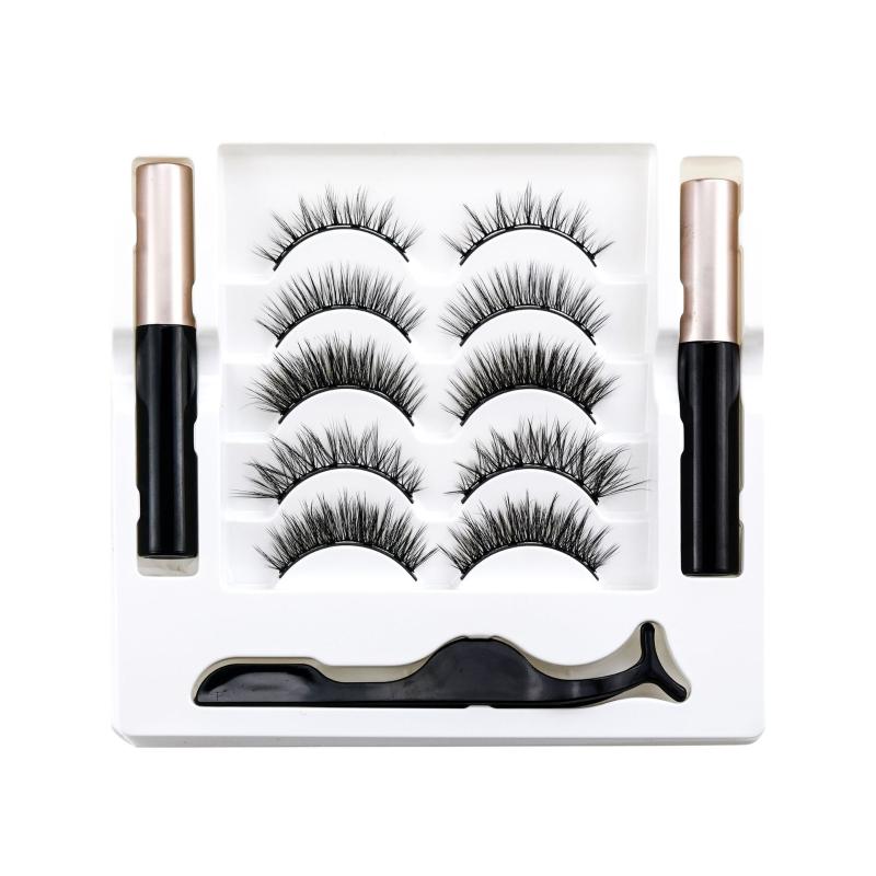 

5Pairs Eye Lashes Magnetic Eyelashes and Waterproof Eyeliner Liquid Set False Eyelashes Extension with Tweezer Makeup Tools