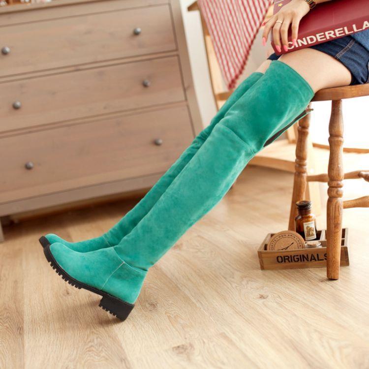 

2020 Ultra high 65cm thigh-high emery leather thigh flat heel round head super women over the knee boots, Thin red