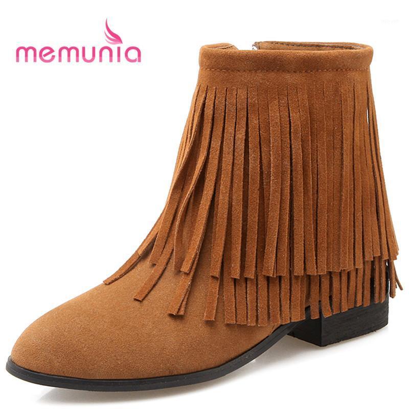 

MEMUNIA new arrive 2021 ankle boots for women comfortable low heel fashion boots elegant fringe winter big size 33-431, Beige