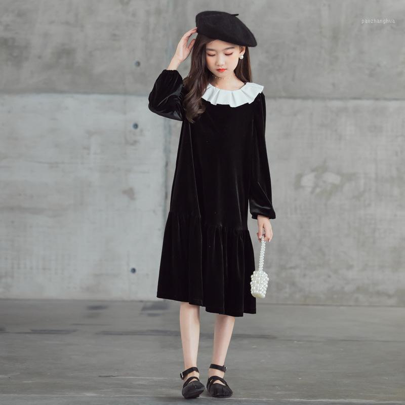 

6 To 16 Flannel Kids Dresses for Girls Baby Princess Dress Elegant 2020 Children Fall Clothes Winter Toddler Party Dress, #91681, Black