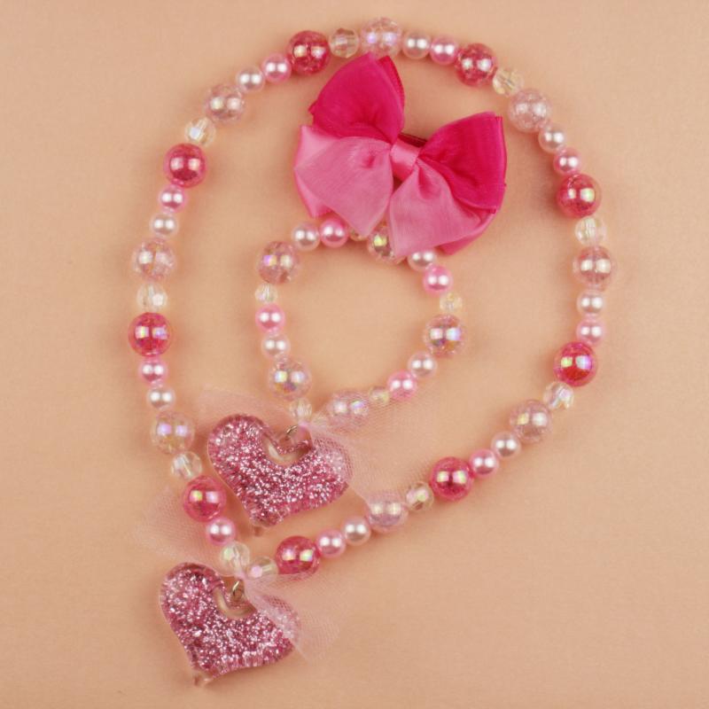 

3Pcs Set Valentine's Day Pink Heart Beads Party Favors Girl Baby Play Necklace SB6