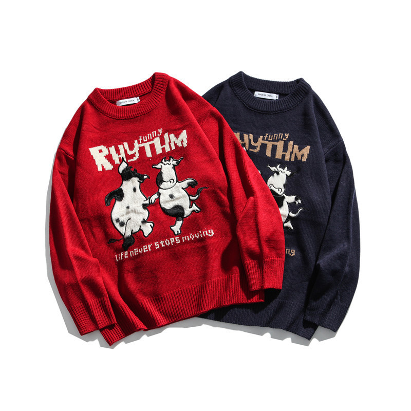 

2021 Beautiful Red Cow Fashion Shirt for Men Women New Fall/winter Around the Neck Lovers Version OV6X